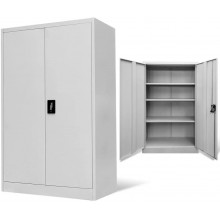 Office Cabinet Lockable | 2-Door Floor Cabinet Storage with 3 Adjustable Shelves | Freestanding Metal File Cabinet | Gray Steel 35.4" x 15.7" x 55.1" by EstaHome