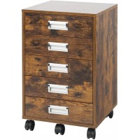TOPSKY 5 Drawer Mobile Cabinet Fully Assembled Except Casters Built-in Handles Rustic-Brown