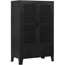 Unfade Memory Metal Filing Cabinet with 3 Shelves and 2 Drawers Mesh Doors Industrial Storage Cabinet for Home Office 29.5"x15.7"x47.2"