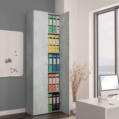 vidaXL Office Cabinet Storage Cabinet with 5 Shelves Utility Storage Cabinet with 2 Doors for Home Office Concrete Gray 23.6x12.6x74.8 Chipboard