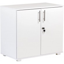 White Storage Cabinet 2 Door Locking Cupboard Bookcase Desktop Height 28.9" Tall Desk Extension in Wood Laminate Home or Commercial Office