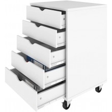 YITAHOME 5 Drawer Chest Mobile File Cabinet with Wheels Home Office Storage Dresser Cabinet White