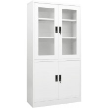 ZAMAX Lockable Steel Office Cabinet with 5 Adjustable Shelves Tempered Glass Doors File Cabinets Home Storage Cabinet 35.4" x 15.7" x 70.9" W x D x H White