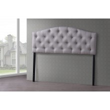 Baxton Studio Wholesale Interiors Myra Modern and Contemporary Fabric Upholstered Button-Tufted Scalloped Headboard Queen Light Beige