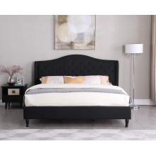 Home Life Cloth Black Linen Curved Hand Diamond Tufted and Nailed Headboard 51" Tall Headboard Platform Bed King with Slats 013