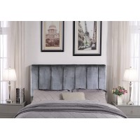 Iconic Home Uriella Headboard Velvet Upholstered Vertical Striped Modern Transitional Full  Queen Grey