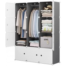 Aeitc Portable Wardrobe Closets 14"x18" Depth Cube Storage Bedroom Armoire Storage Organizer with Doors 12 Cubes Grey