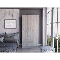 Bosko 3 Door Armoire 71,1" H with Two Drawers Four Shelves Cabinet with Hanging Rod-Light Grey