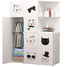Combination Armoire Portable Wardrobe Closet Clothes Wardrobe Bedroom Armoire Storage Organizer with White Doors 7 Cubes & 1 Hanging Sections Portable Wardrobe Closet Color : White Size : A