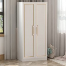 ECACAD Wardrobe Closet Armoire with 2 Doors 5-Tier Storage Shelves & Hanging Rod Tall Wooden Clothes Storage Cabinet for Bedroom White 31.4”W x 18.8”D x 70”H
