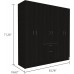 FM FURNITURE Guajira Six-Door Armoire with Three Cabinets with Divisions One Drawer and One Hidden Drawer for Shoes Black Wengue Color. for Bedroom