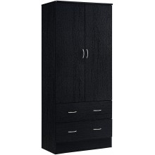 HODEDAH IMPORT Two Door Wardrobe with Two Drawers and Hanging Rod Black