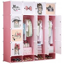 HONGFEISHANGMAO Wardrobe Children's Wardrobe Portable Closet Wardrobe Bedroom Armoire Storage Organizer for Space Saving，Pink and White，L57.9×D18.5×H 65 Inch Non-Woven Fabric