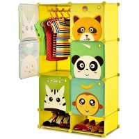 HONGFEISHANGMAO Wardrobe ​Cute Children's Wardrobe Portable Wardrobe Closet Cube Storage Armoire Bedroom Dresser Pantry Cabinet Shoebox，29.9x14.6x51.2 Inches，Yellow Non-Woven Fabric