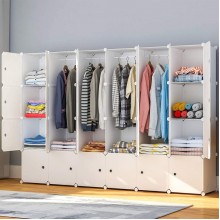 JYYG Portable Wardrobe Closets 14"x18" Depth Bedroom Armoire Clothes Storage Organizer 24 Cubes White
