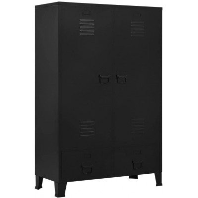 Makastle Metal Industrial Style Wardrobe with 2 Doors and 2 Drawers Bedroom Armoire Closet Storage Organizer Cabinet 35.4inch x 15.7inch x 55.1inch Steel,Black