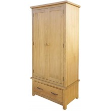 Makastle Solid Oak Wood Wardrobe with 1 Drawer and 2 Doors Bedroom Armoire Closet Storage Organizer Cabinet Drawer Cabinet 35.4inch x 20.5inch x 72inch Brown