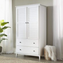 Modern Farmhouse Armoire Dresser Provides Classic Style & Contemporary Function. Wardrobe Closet Storage Organizer Features a 2 Door Cabinet and 2 Drawers for Your Bedroom. Solid Wood in Rustic White