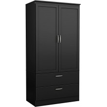 South Shore 2-Door Wardrobe Armoire with Adjustable Shelves and Storage Drawers Pure Black