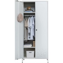 Steel Storage Wardrobe Cabinet with 2 Doors and 2 Freely Adjustable Shelves 1 Clothing Rod Wardrobe Armoire Closet for Bedroom Office Home 74" H x 31.5" W x 20" D White