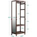 Tiny Times 67'' Tall Free Standing Closet Wardrobe Bedroom Armoires with Full Length Dressing Floor Mirror,Brake Wheels,Hanger Rod,Coat Hooks,Entryway Storage Shelves Organizer-Solid Pine Wood,Brown