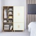TOUNTLETS Bedroom Armoires Wardrobe Modern Wood Armoires with Doors Closet Organizer Armoire with Shelves Clothing Rod Gold Metal Handles White Wardrobe Cabinet for Bedroom
