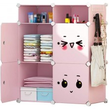 Wardrobe Simplicity Plastic Armoire Removable Storage Divide-Grid Clothes Shelving Bedroom Home Rental Room Dormitory 75X37X93CM CHENGYI Color : Pink