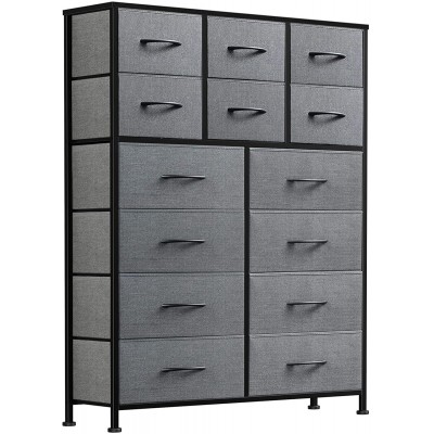 14-Drawer Tall Closet Dresser for Bedroom Bedroom Storage Fabric Dressers & Chests of Drawers Storage Drawer Dresser with Steel Frame Wood Top Easy Pull Handle