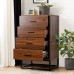 4 Drawer Wood Dresser Chest of Drawers with Sturdy Metal Frame Tall Dresser Storage Organizer for Bedroom Living Room Walnut Brown