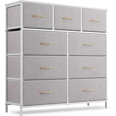 CubiCubi Dresser for Bedroom 9 Drawer Storage Organizer Tall Wide Dresser for Bedroom Hallway Sturdy Steel Frame Wood Top Light Grey