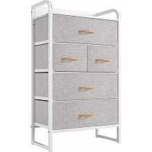 CubiCubi Dresser Storage Tower 5 Drawers Fabric Organizer Unit for Bedroom Hallway Entryway Closets Lingerie Small Dresser Clothes Storage with Sturdy Steel Frame Wood Top Grey Light