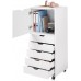 DEVAISE 5-Drawer Wood Dresser with Top Cabinet Storage Mobile Chest of Drawers Wide Storage Space for Home Office White