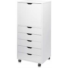 DEVAISE 5-Drawer Wood Dresser with Top Cabinet Storage Mobile Chest of Drawers Wide Storage Space for Home Office White