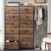EnHomee Tall Dressers for Bedroom with 12 Fabric Drawers Rustic Brown Drawer Dresser Storage Chest Tower for Bedroom Living Room Entryway Sturdy Wooden Top Steel Frame 34.7 L x 11.9 W x 52.4 H