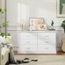 Hasuit 6 Drawer Double Dresser Wood Storage Tower Clothes Organizer Large Storage Cabinet for Bedroom Hallway Entryway White