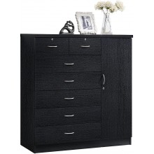 Hodedah 7 Drawer Jumbo Chest Five Large Drawers Two Smaller Drawers with Two Lock Hanging Rod and Three Shelves | Black