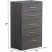 Homsee Modern Tall Dresser Chest with 5 Drawers and Metal Handles Wood Dresser Closet with Wide Storage for Bedroom Living Room & Hallway Grey 29”L x 19”W x 49”H