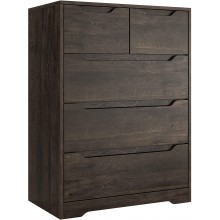 HOSTACK Modern 5 Drawer Dresser Chest of Drawers with Storage Wood Clothing Organizer with Cut-Out Handles Accent Storage Cabinet for Living Room Bedroom Hallway Dark Brown