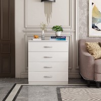 Kingwolfox Wood Simple MDF 4-Drawer Dresser Modern Chest with Wide Storage Space Functional Organizer with Solid Wood Frame  Suitable for The Bedroom Living Room Kid’s Room White