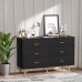 LYNSOM Black Dresser Modern 6 Drawer Dresser for Bedroom with Wide Drawers and Metal Handles Wood Storage Chest of Drawers for Living Room Hallway Entryway