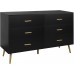 LYNSOM Black Dresser Modern 6 Drawer Dresser for Bedroom with Wide Drawers and Metal Handles Wood Storage Chest of Drawers for Living Room Hallway Entryway