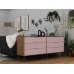Manhattan Comfort Rockefeller Mid Century 6-Drawer Double Low Dresser with Metal Legs Native and Rose Pink