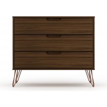 Manhattan Comfort Rockefeller Mid-Century Modern 3 Drawer Bedroom Dresser 35.24" Brown