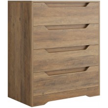 Modern 4 Drawer Dresser Wood Chest of Drawers with Storage Clothing Organizer with Cut-Out Handle Storage Cabinet Nightstand for Living Room Bedroom Hallway Rustic Brown