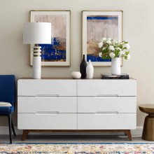 Modway Origin Contemporary Mid-Century Modern 6-Drawer Bedroom Dresser in Walnut White