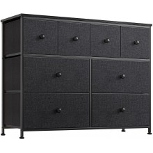 REAHOME 8 Drawer Dresser for Bedroom Chest of Drawers Closets Storage Units Organizer Large Capacity Steel Frame Wooden Top Living Room Entryway Office Black Gray  YLZ8B5