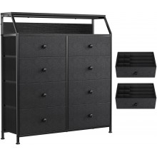 REAHOME 8 Drawer Dresser with Shelves for Bedroom Fabric Dresser Large Storage Organizer Unit for Closet Living Room Office Sturdy Steel Frame Wooden Top with Two Additional Drawer Black GreyTXK8B1