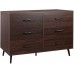 REHOOPEX Mid Century Modern Dresser 6 Drawer Dresser for Bedroom with Spacious Drawers Wood Dressers with Metal Handles Storage Chest of Drawers for Entryway Hallway Living Room Walnut
