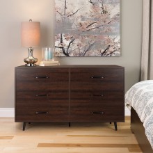 REHOOPEX Mid Century Modern Dresser 6 Drawer Dresser for Bedroom with Spacious Drawers Wood Dressers with Metal Handles Storage Chest of Drawers for Entryway Hallway Living Room Walnut