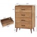 Rolanstar Drawer Dresser with 4 Wooden Drawers Storage Dresser with 4 Set Foldable Drawer Dividers Rustic Chest of Drawer Bedroom Organizer with Anti-Tipping Device Brown